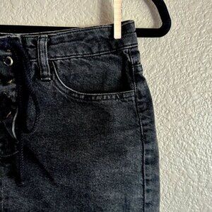 Double Agent Black Denim Lace-Up Mini Skirt Size 34